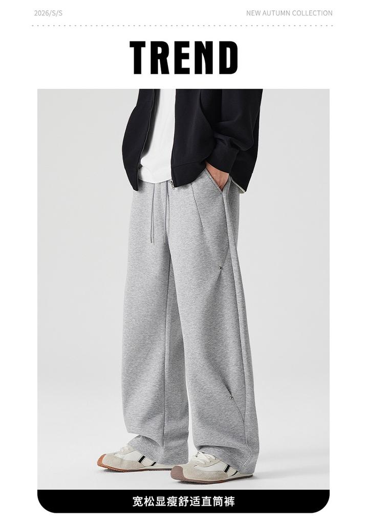 Grey drape wide-leg sweatpants men's spring and autumn loose drawstring casual pants sweatpants straight casual style versatile pants
