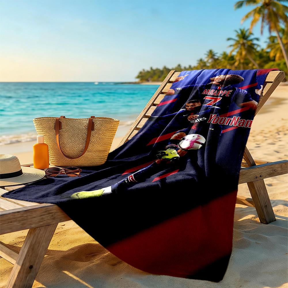 Mbappe Customize Text Beach Towel Super Soft & Absorbent For Beach Bathroom Outdoor Swimming Pool Camping Picnic Yoga Diving Vacation Accessories