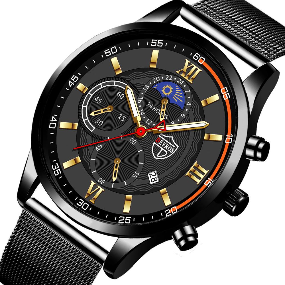Men'S Watch Stainless Steel Mesh Strap Date Luminous Quartz Watch