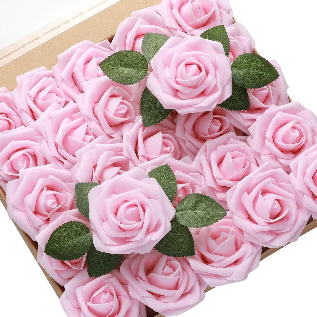 Pu European Gift Box With 8Cm Simulated Foam Roses And 50 Leaves In A Box, Home Floral Decoration