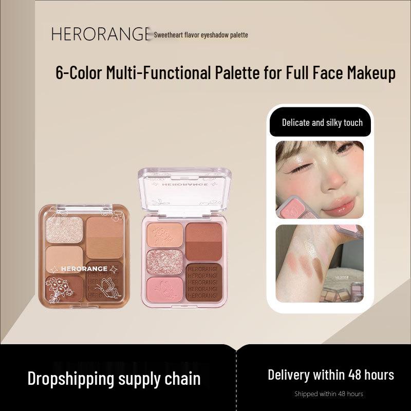 HERORANGE Sweet Flavor Eyeshadow Palette: Low Saturation Pink, Brown Matte, Pearlescent, Fine Glitter, Blush Combo