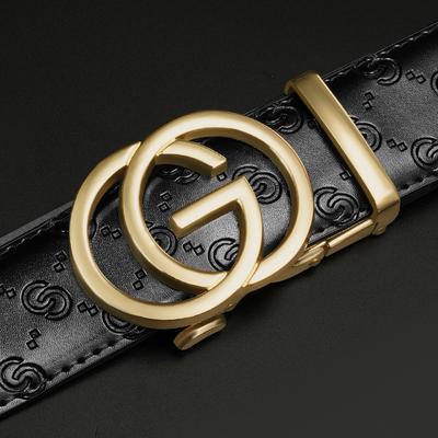 New Men's Cowhide Belt Business Casual Automatic Buckle Genuine Leather Belt Middle Aged and Young Fashionable Simple Jeans Belt
