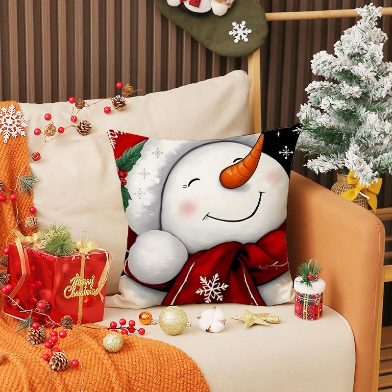 Cartoon Print Snowman Pillow Cover Christmas Party Decoration Sofa Cushion Car Back Seat Cushion Cover