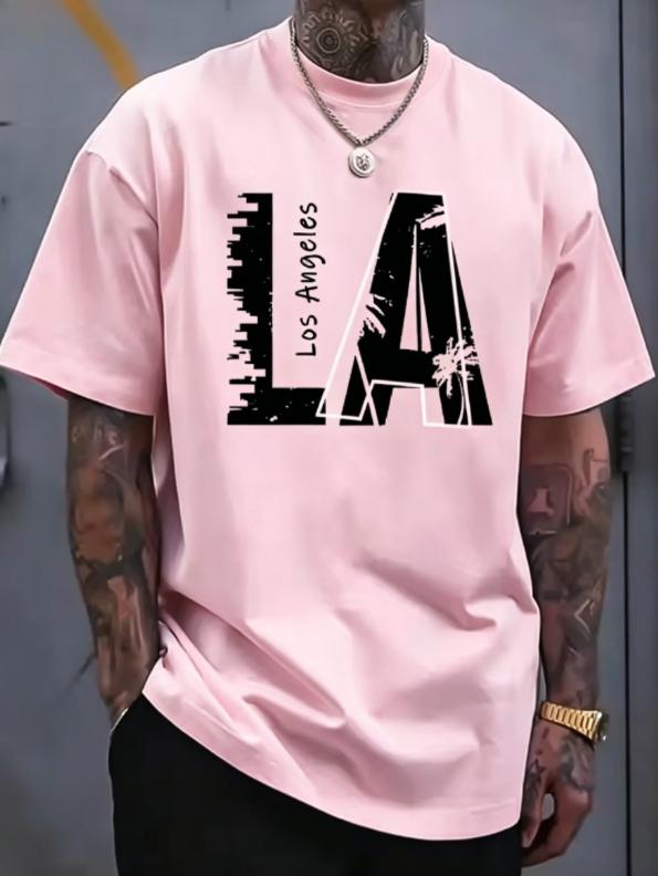 Unisexs Summer Cotton Fashionable Casual Loose Plus Size Los Angeles Letter Printed Sports Round Neck Short Sleeved Tshirt Soft