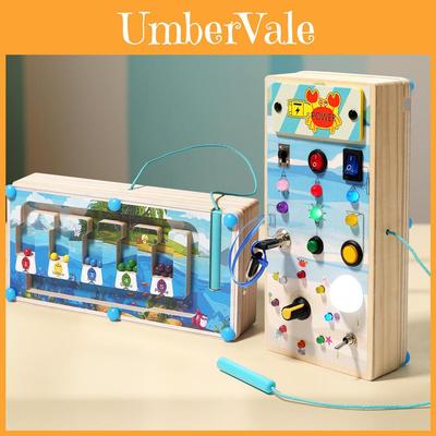 Wooden Busy Board For Children With Led Lights And Steering Wheel Design For Early Education Play