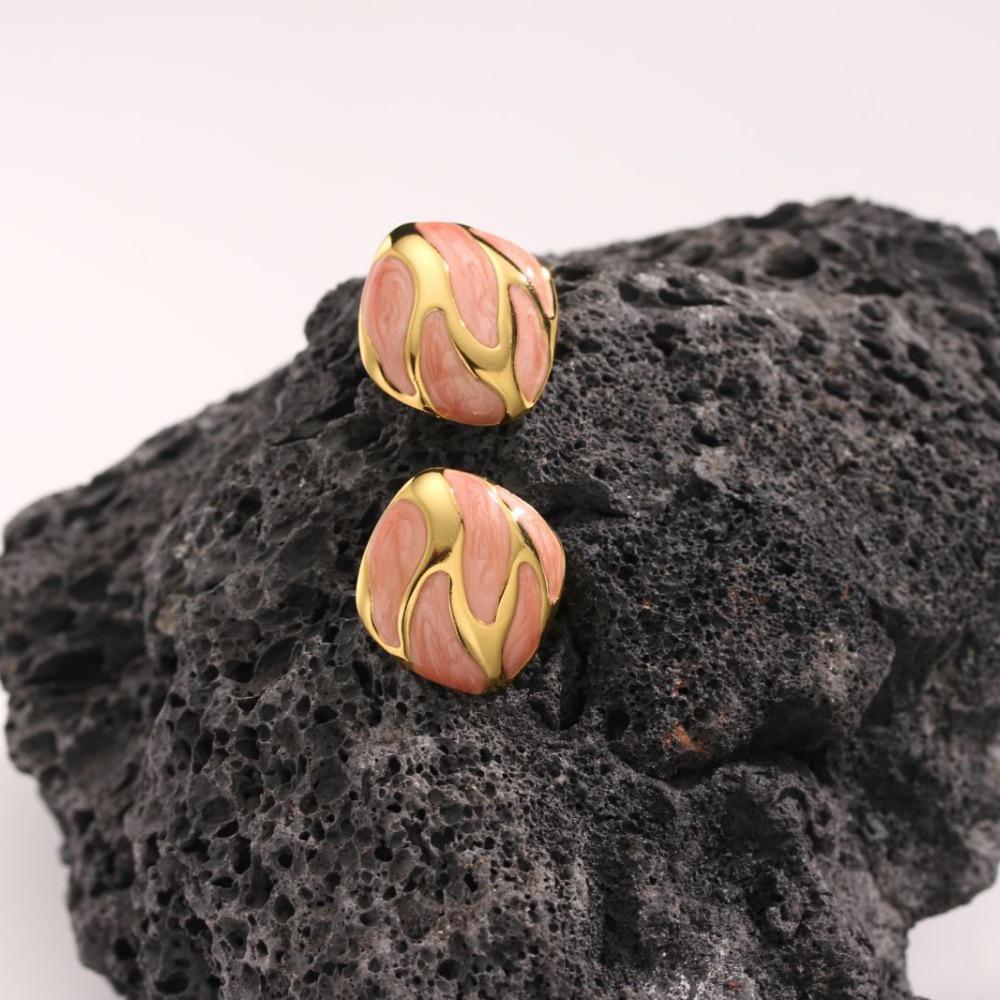 French Enamel Drip Oil Earrings: Stainless Steel, Irregular, Titanium Women's Luxury