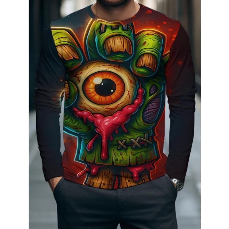 Men's Casual Daily Long-sleeved T-shirt, with Fashionable Printed Design, a Comfortable and Casual Top That Can Be Machine Washed