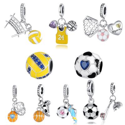 S925 Silver Sports Theme Handmade Jewelry Accessories Creative Baseball Soccer Basketball Pendant Charms