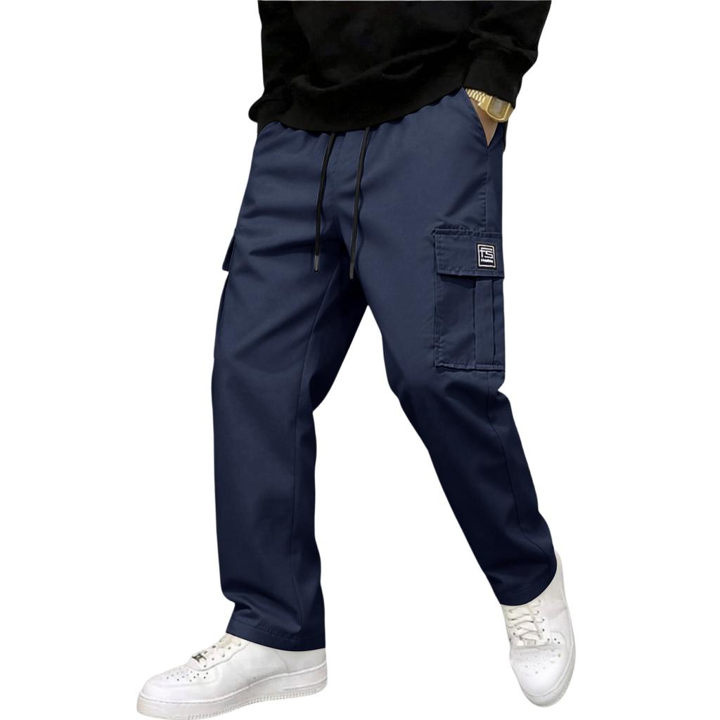 Herren Slim Fit Cargohose mit mehreren Taschen Gerades Bein Kordelzug Elastischer Bund für Lässige Tägliche Kleidung