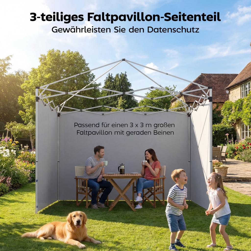 3-Piece Set Side Panels with Zipper for 3 x 3 m Gazebo, Dark Blue