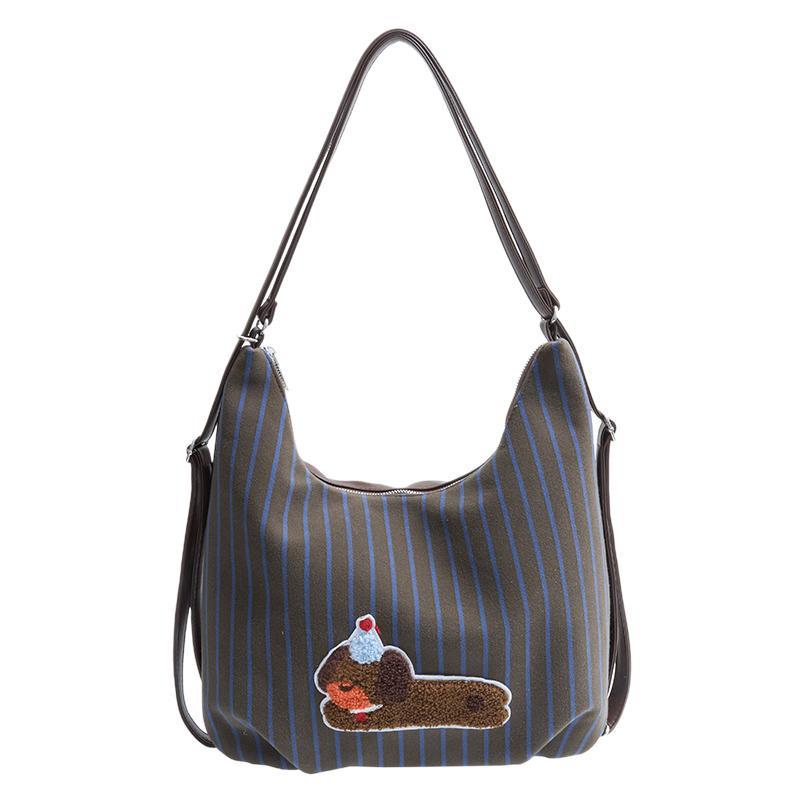 Letter Blue and White Striped Canvas Bag Casual Lazy Wind Large Capacity Shoulder Crossbody Armpit Bag Tote Bag