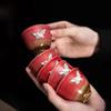 1 Pc Chinese Red Ceramic Tea Cup Coaster Handmade Flying Crane Teacup Mat Household Tea Bowl Master Cup Tea Set Accessories