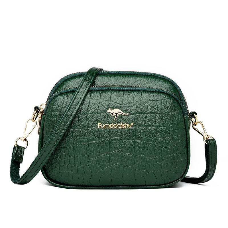 Women's bag fashionable multi-layer embossed large-capacity mobile phone bag trendy women's oblique span bag soft leather small bag