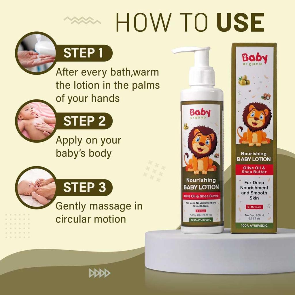 Babyorgano Baby Body Lotion for Newborn 0-2 Years Babies 200ml | Nourish & Moisturise Skin | Non Sticky | Enriched with Ylang Ylang