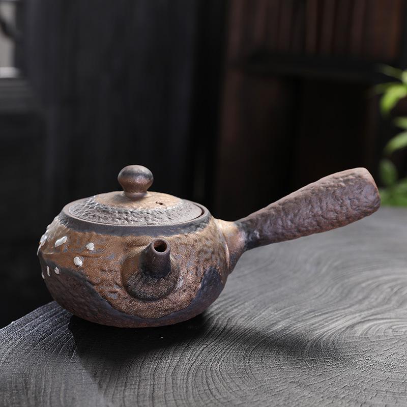 Coarse Pottery Gilt Iron Glaze Side Handle Pot Single Pot Brewing Teapot Teacup Retro Firewood Burning Kung Fu Tea Set