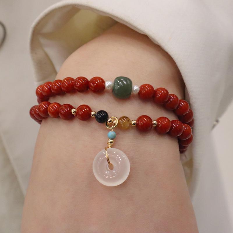 Natural Nanhong Agate Two-Circle Bracelet Fashion Women Daily Jewelry Lucky Gift