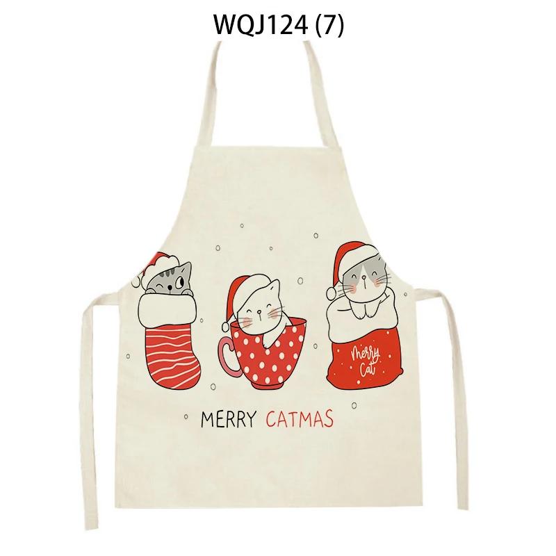 Cartoon Merry Christmas Cat Kitchen Aprons Adult Kids Waist Bibs Home Cooking Baking Cleaning Aprons Sleeveless Pinafore