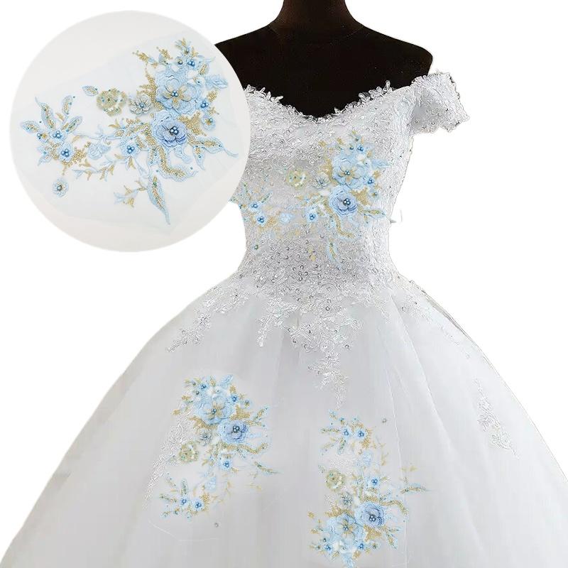 1 st Spetskant Tyg Mesh Krage För Bröllopsklänning Kostymer Spetsblommor Patch Gör-Det-Själv Tillbehör 33X26CM