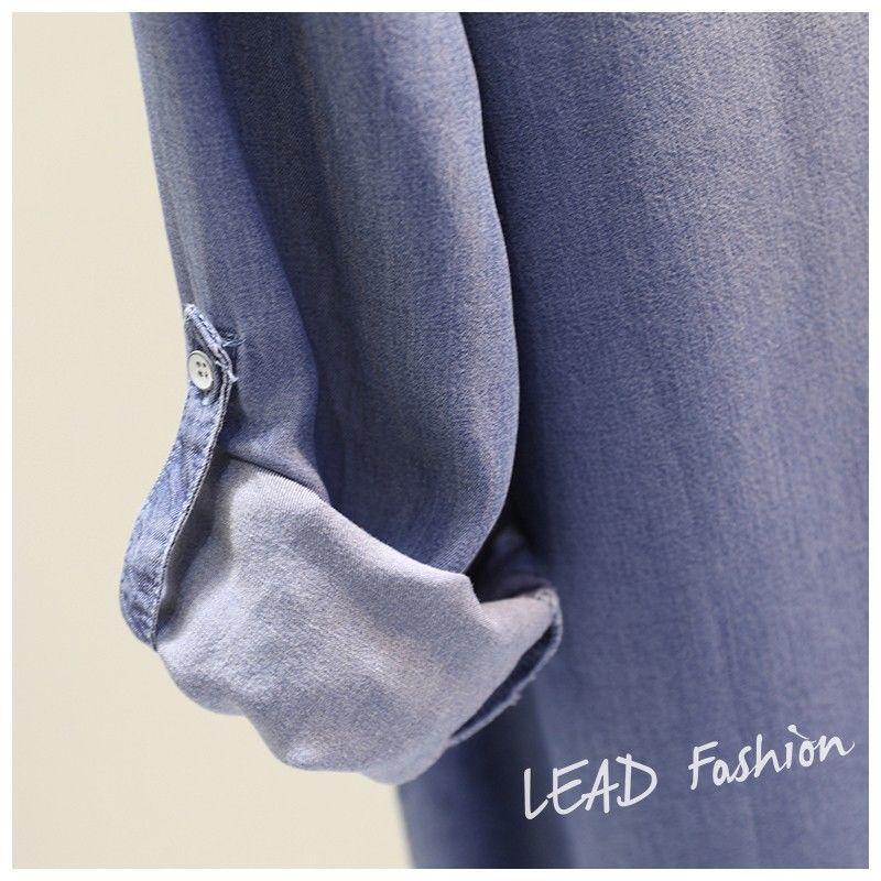Spring Women's Clothing Shirt Medium Long Containing Cotton Shirt Loose Fit Long Sleeve Double Pocket Rolled Sleeve Thin Blouse