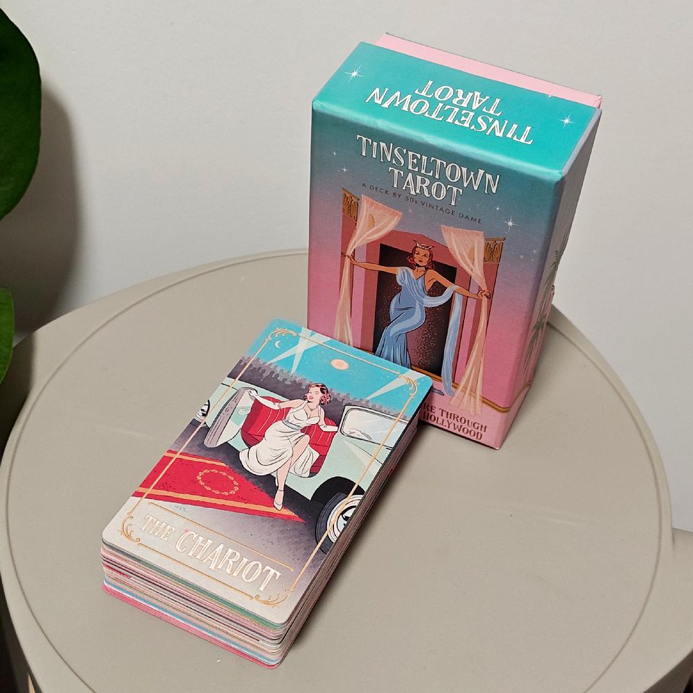 12*7cm Tinseltown Tarot in stabiler Box Rosa Vintage Hollywood-inspiriertes Deck 78 illustrierte Karten