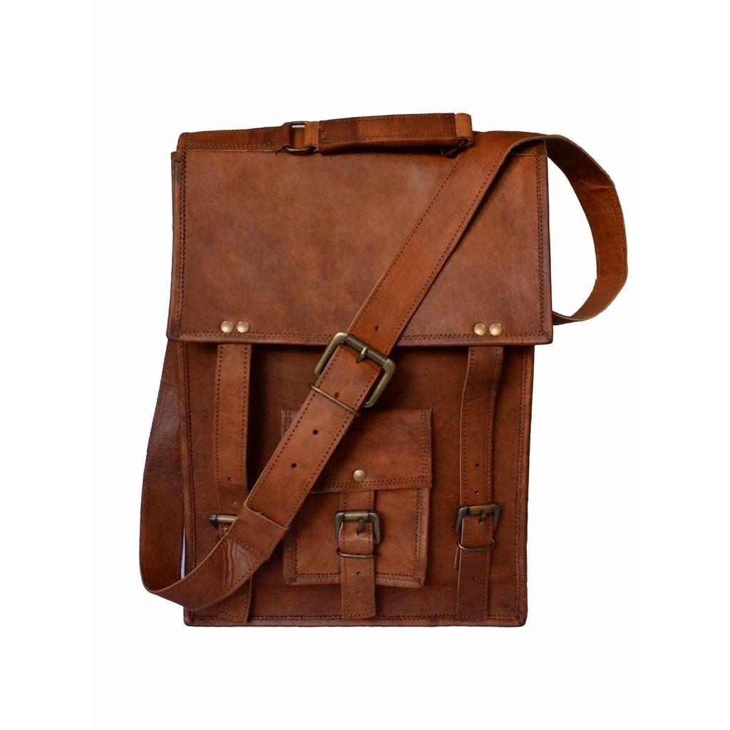Vintage Brown Messenger Bag Shoulder Laptop Bag Briefcase Men gift Goat Leather