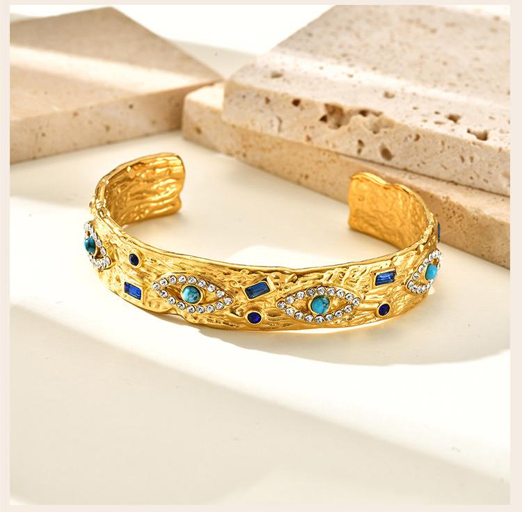 Natural Stone Turquoises Bracelets For Women, Stainless Steel Link Hand Chain Wristband,18k Gold Plated Bracelet Set Jewelry