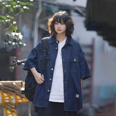 Japanese Retro Fashion Brand Summer Loose Denim Short Sleeved Shirt Artistic Youth Workwear Shirt Men'S And Women'S Layered Jacket