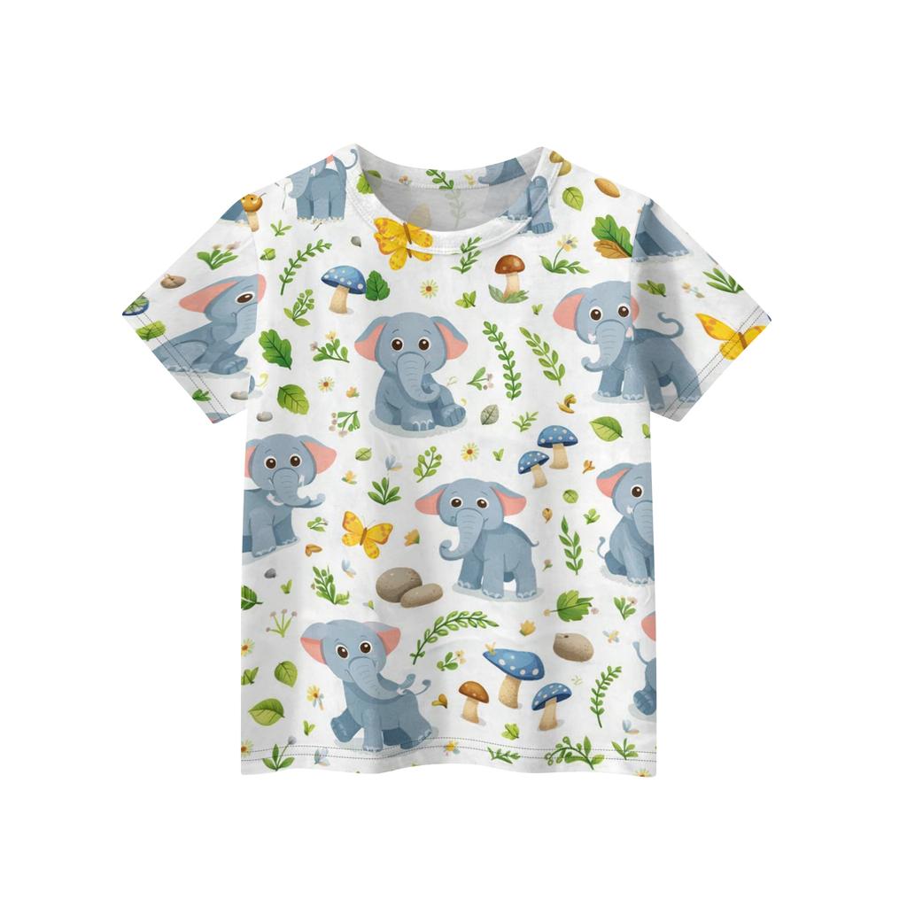 Children's Printed Round Neck Short Sleeved Casual T-shirt