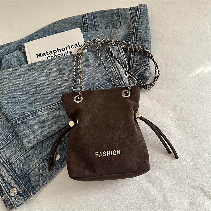 Simple chain bucket bag women s autumn and winter new personalized bag trendy versatile shoulder messenger bag
