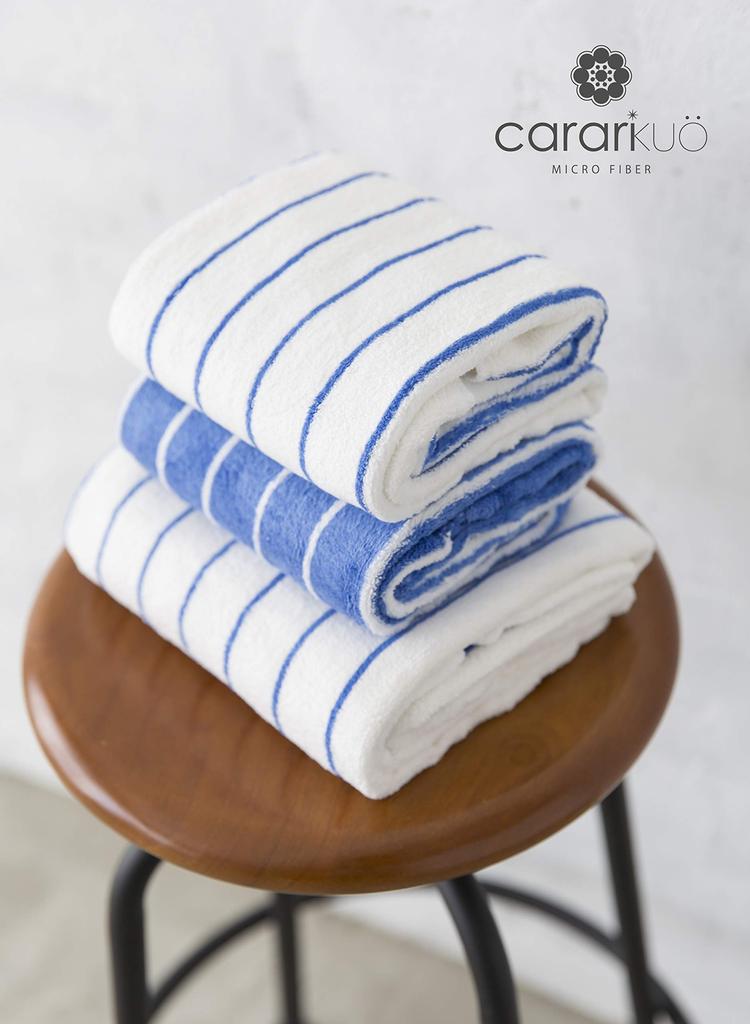 CB Japan Hair Drying Towel, Blue X White, Absorbent, Quick-Drying, Microfiber, Carari