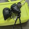 Sweet Quilted Leather Bow Keychain Organizer Cute Mini Bag Charm for Girls Sweet Korean Bow Key Holder with Pendant