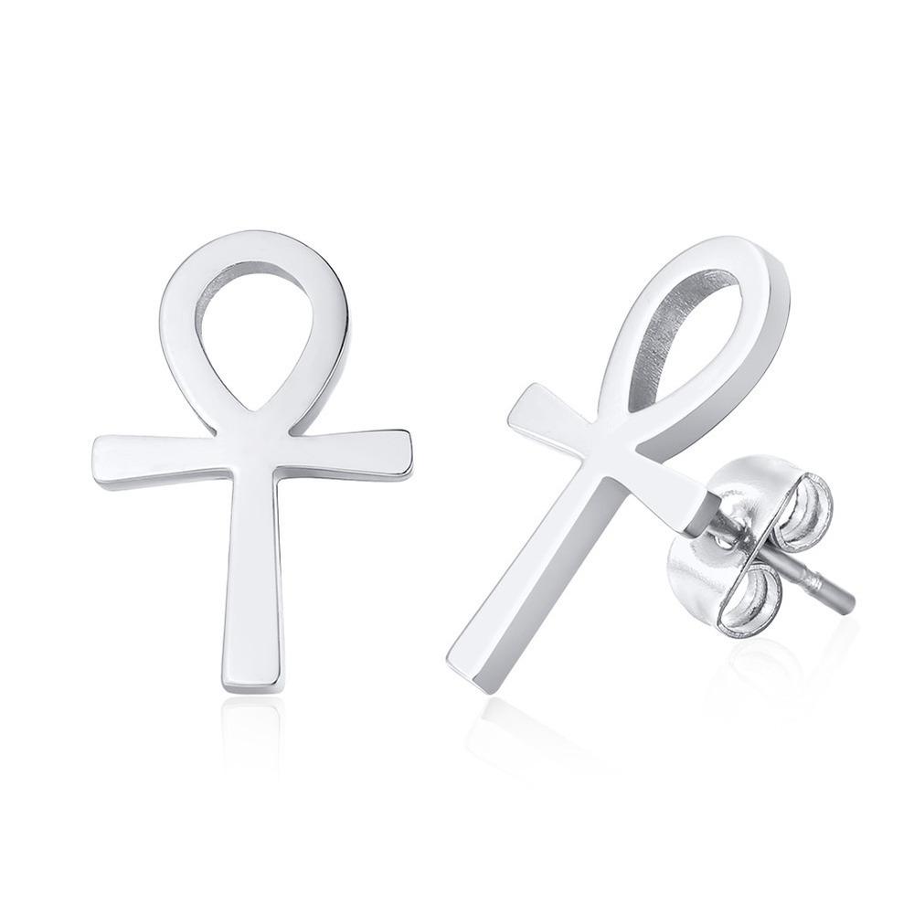 Orecchini a Cerchio Huggies con Croce Ankh per Uomo Donna, Orecchino Piercing Impermeabile in Acciaio Inossidabile, Gioiello Regalo con Croce Egizia