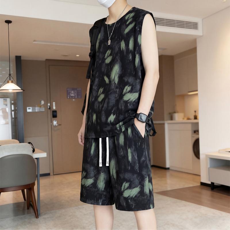 Men's Plus Size Tie Dye 2-Piece Outfit – Sleeveless Tank Top & Shorts Set (Sizes 5XL-11XL) Cotton Blend Summer Casual Wear