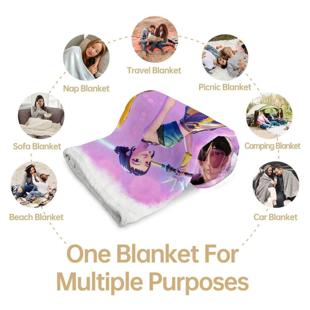 K-Pop Pink Style Blanket Demon Hunters Flannel Throw Blanket Hot Anime Soft Warm for Living Room Sofa Bed Cover Camping Fan Gift