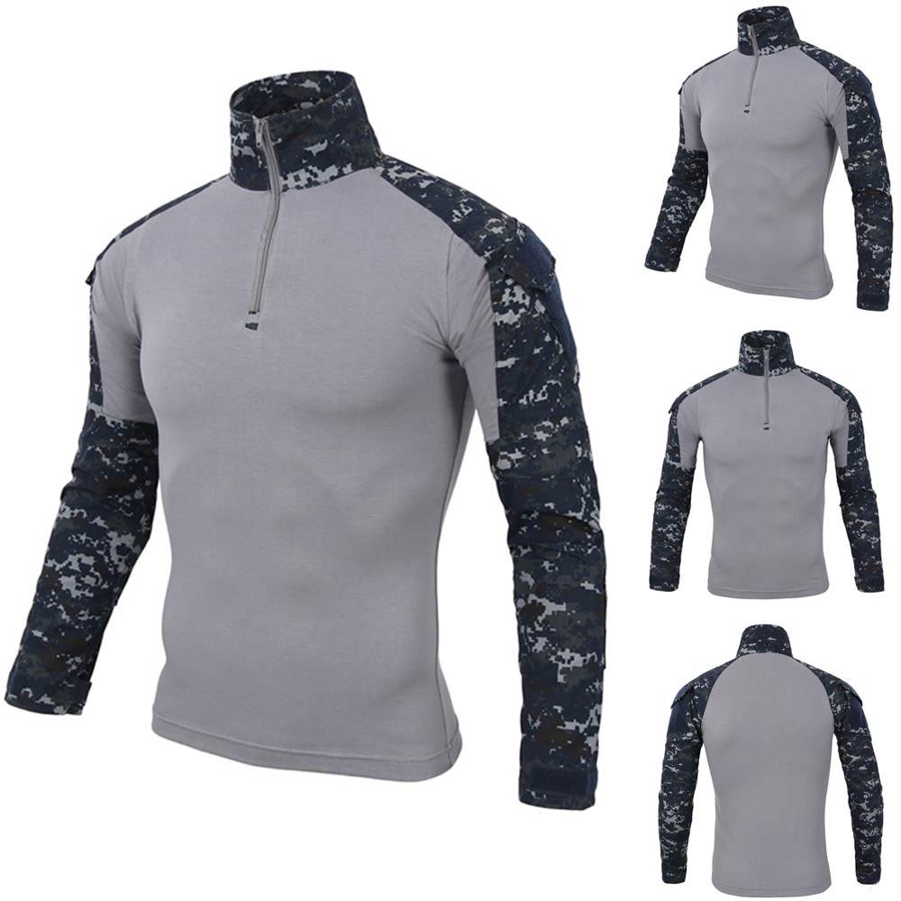 Bărbați Tactics Camuflaj cu mânecă lungă Beefy Muscle Basic Solid Bluză Tricou Top