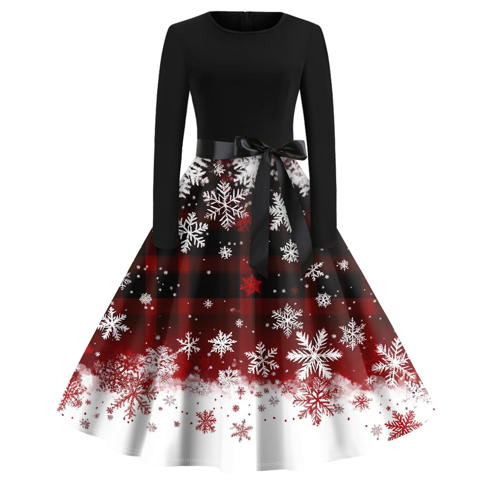 Женское винтажное классическое платье с длинным рукавом и рождественским принтом — фото 3