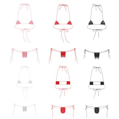 Damen Neckholder String Bikini Set Sexy Tanga Zweiteiliger Badeanzug Einfarbig Badebekleidung