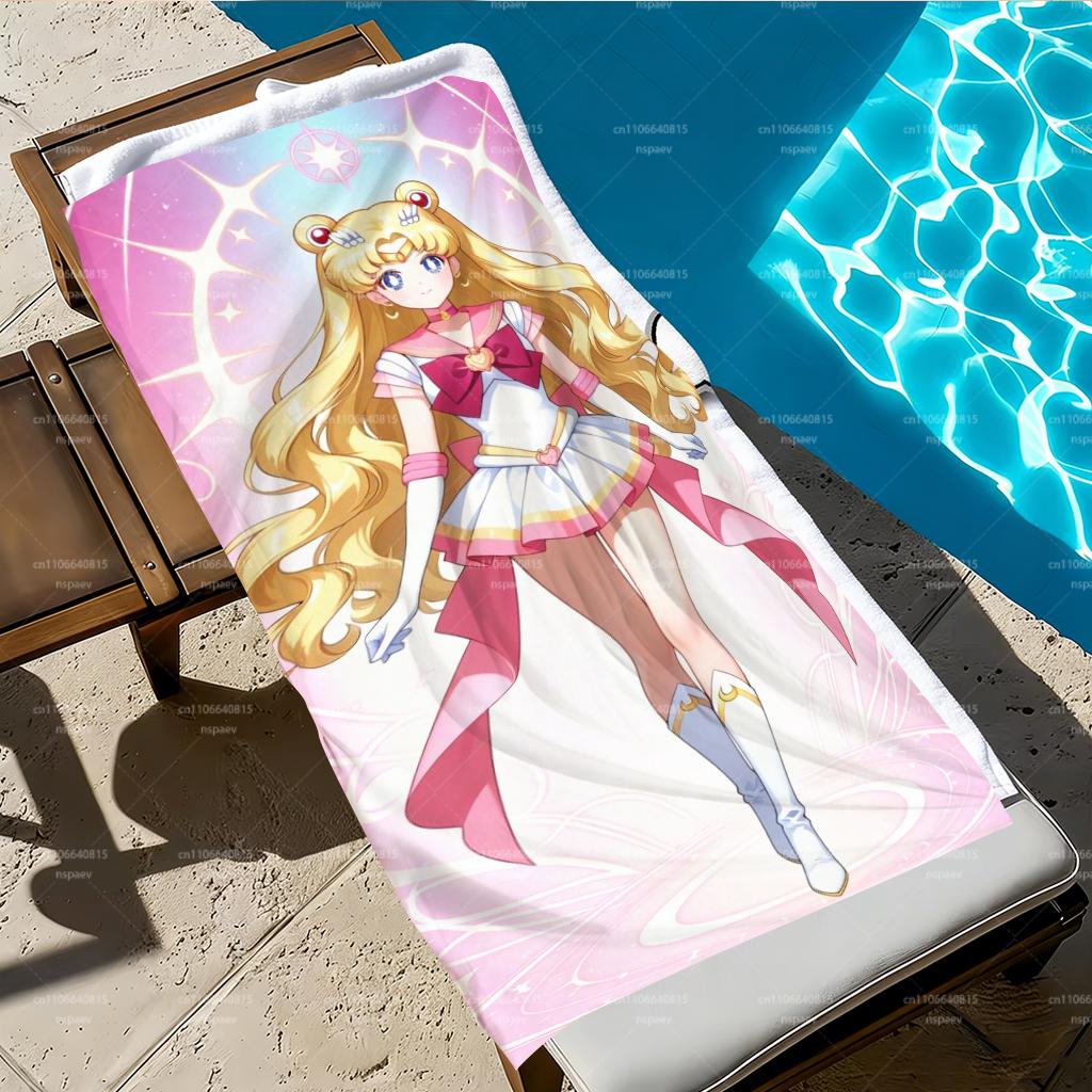 Sailor Moon Usagi Tsukino Beach Towel, Pink Magical Circle Anime Bath Towel