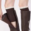 Womens Knitted Leg Warmers With Lace Trim Warm Boot Socks Winter High Calf Cover In Acrylic One Size