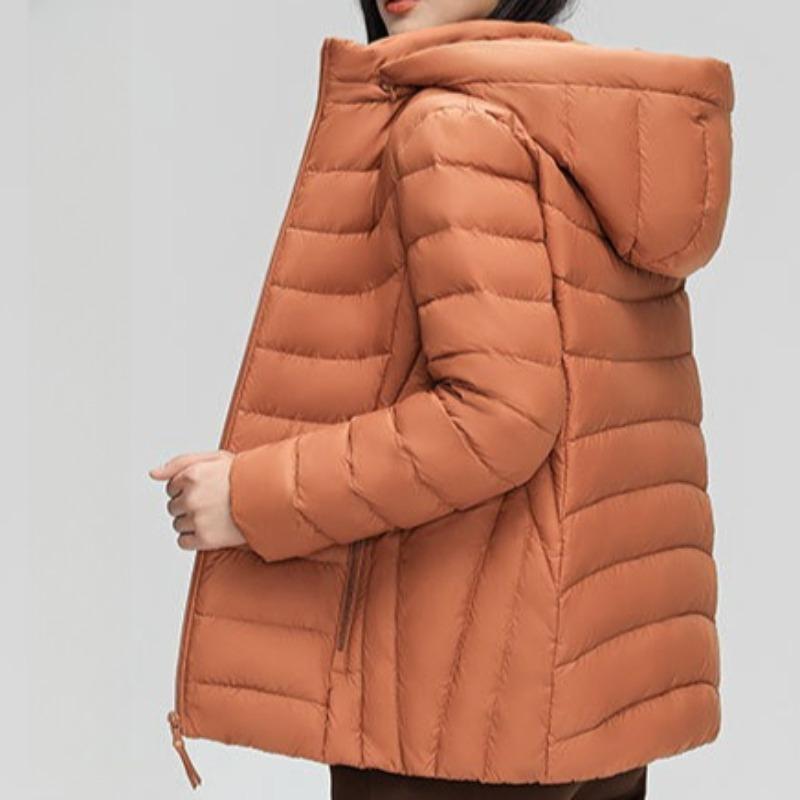 Women's 90% White Duck Down Simple Solid Color Hooded Detachable Lightweight Down Jacket