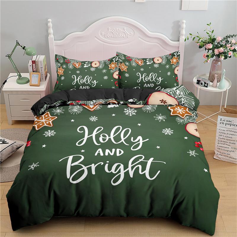 Merry Christmas Duvet Cover King For Boys Girls Microfiber Santa Claus Cute Deer Cartoon Animals Red Plaid 3D Print Bedding Set