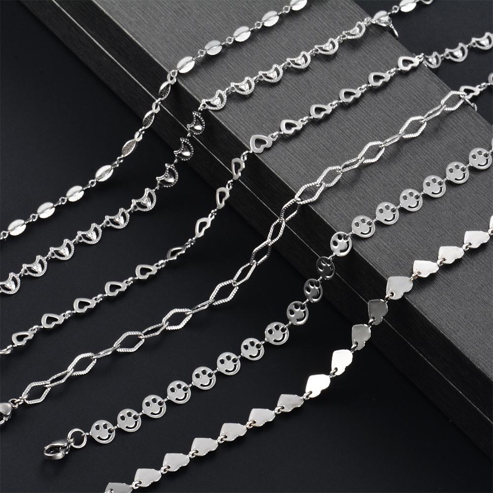 Handmade Heart Chain Necklace Bracelet Anklet For Women Stainless Steel Steel Color Fashion Jewelry With 5cm Extention Chain