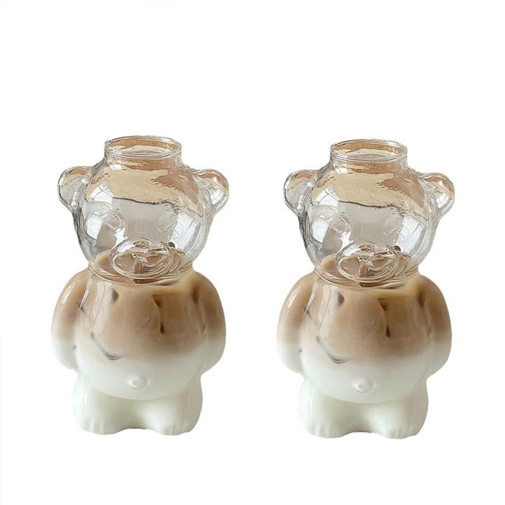320ML Tecknad Björnformad Kaffemugg Söt Björnmugg Glasmugg Med Sugrör Transparent Kreativ Mjölk Kaffe Vattenkoppar