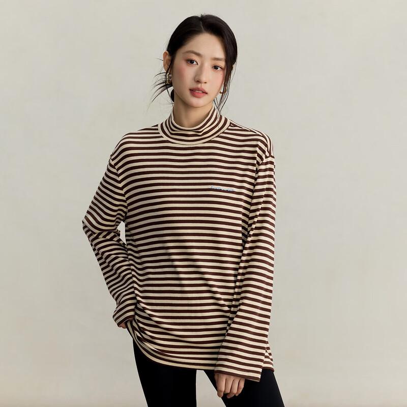 INMAN Brushed Warm Striped Half-Turtleneck Tee M