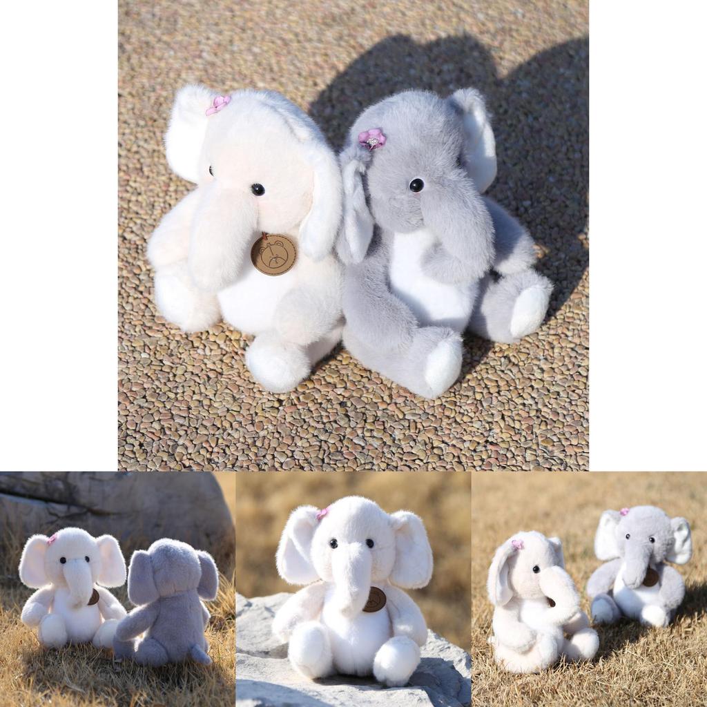 Cute Gray Beige Elephant Cartoon Plush Toy Doll For Birthday Decor