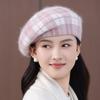 Autumn and Winter Plaid New Retro Bud Painter Hat Warm Rabbit Fur Fashion Casual Versatile Wool Hat Beret