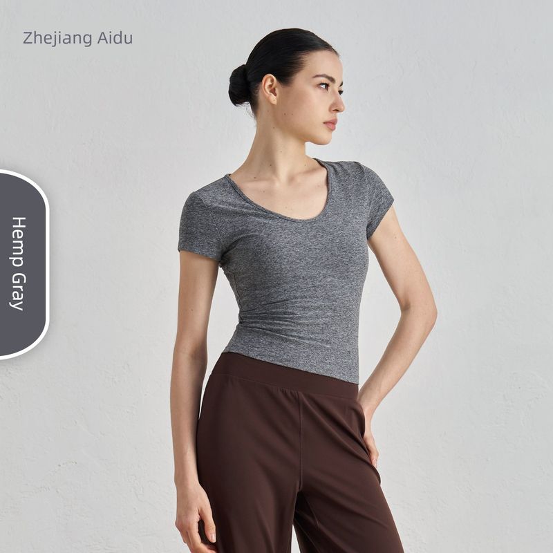 

Simple Pilates Sports Top Short sleeve Nude Feel Leisure Yoga Clothes High Sense Waist Hugging Slimming Fitness T-shirt Women Hemp gray HempGray M/6