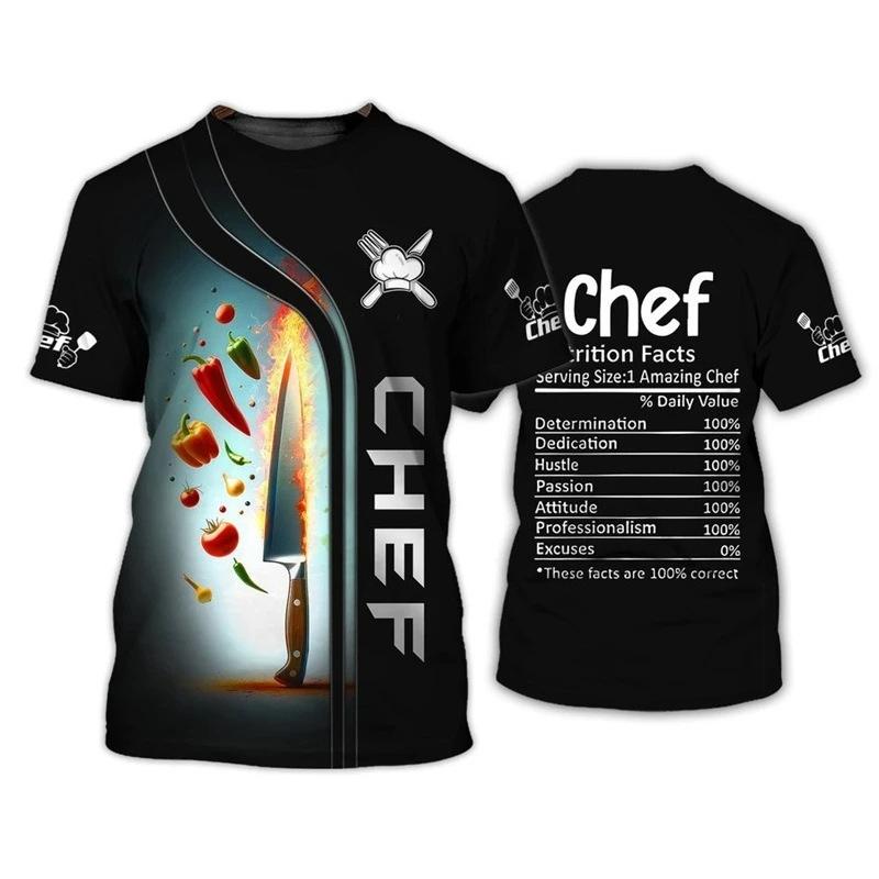 Kockens Arbets-T-shirt Herr 3D-tryckt T-shirt Kortärmad Rundhalsad Pullover Avslappnad Topp Kockuniform
