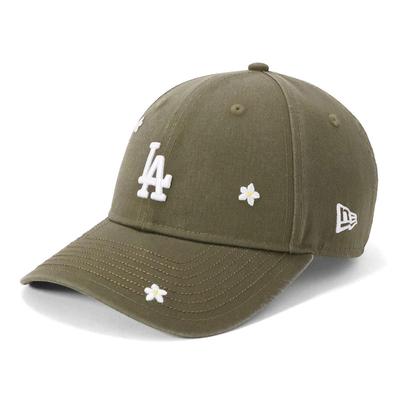 New Era 9FORTY Cloth Strap Cap 15210735 NER37C4808 LA New Olive New Era Cap Floral MLB ONSPOTZ Special Order Flower Embroidery MLB Los Angeles Dodgers