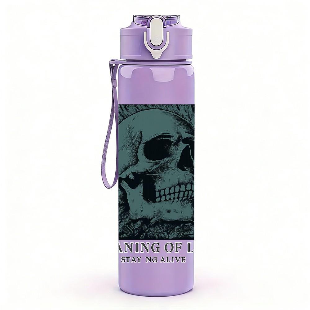 1PC Skull Meaning Of Life Print 750ml Color Plastic Sports Water Bottle Leakproof Flip Straw Lid Suitable for Sports Office Home Use